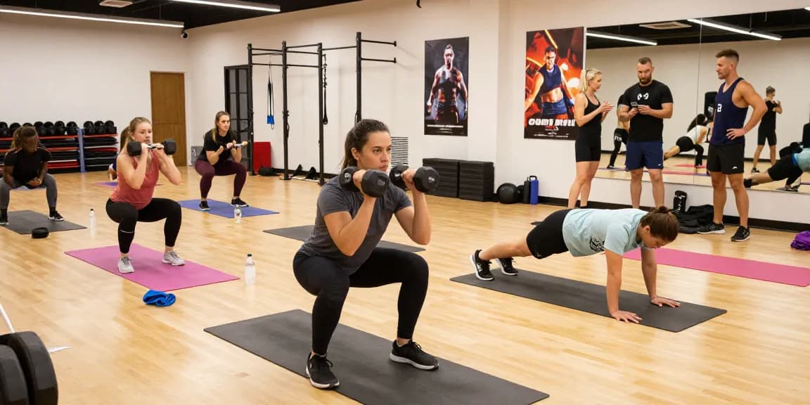 Kraftsportler, die in einem modernen Fitnessstudio im Anabolika-Shop trainieren und Gemeinschaft sowie Hingabe zeigen.