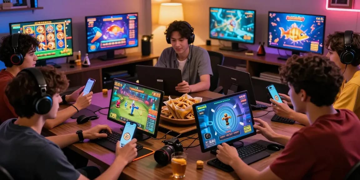 Engaging players enjoying B52 CLUB games at home with devices, showcasing vibrant graphics and community atmosphere.