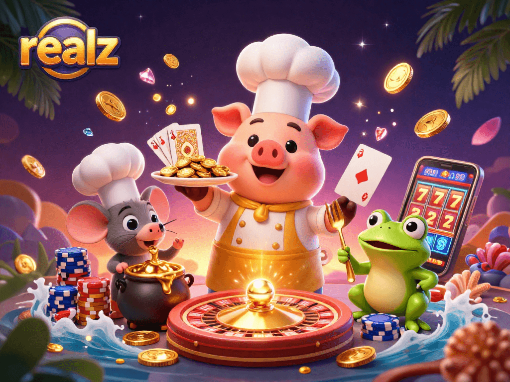 Die realz-Plattform bietet Möglichkeiten für Spieler, die mit goldenen Münzen und Casino-Atmosphäre spielen.