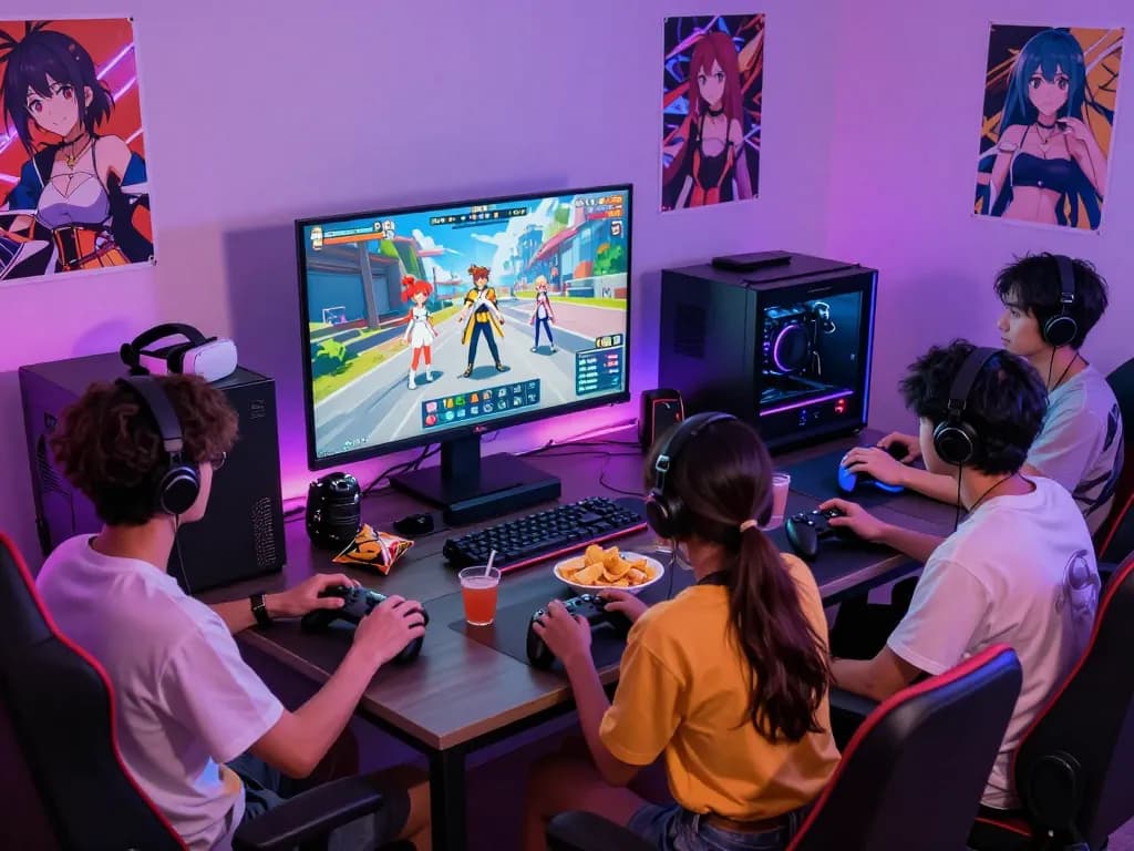 Exciting scene of players enjoying hentai games in a vibrant, interactive gaming setup.