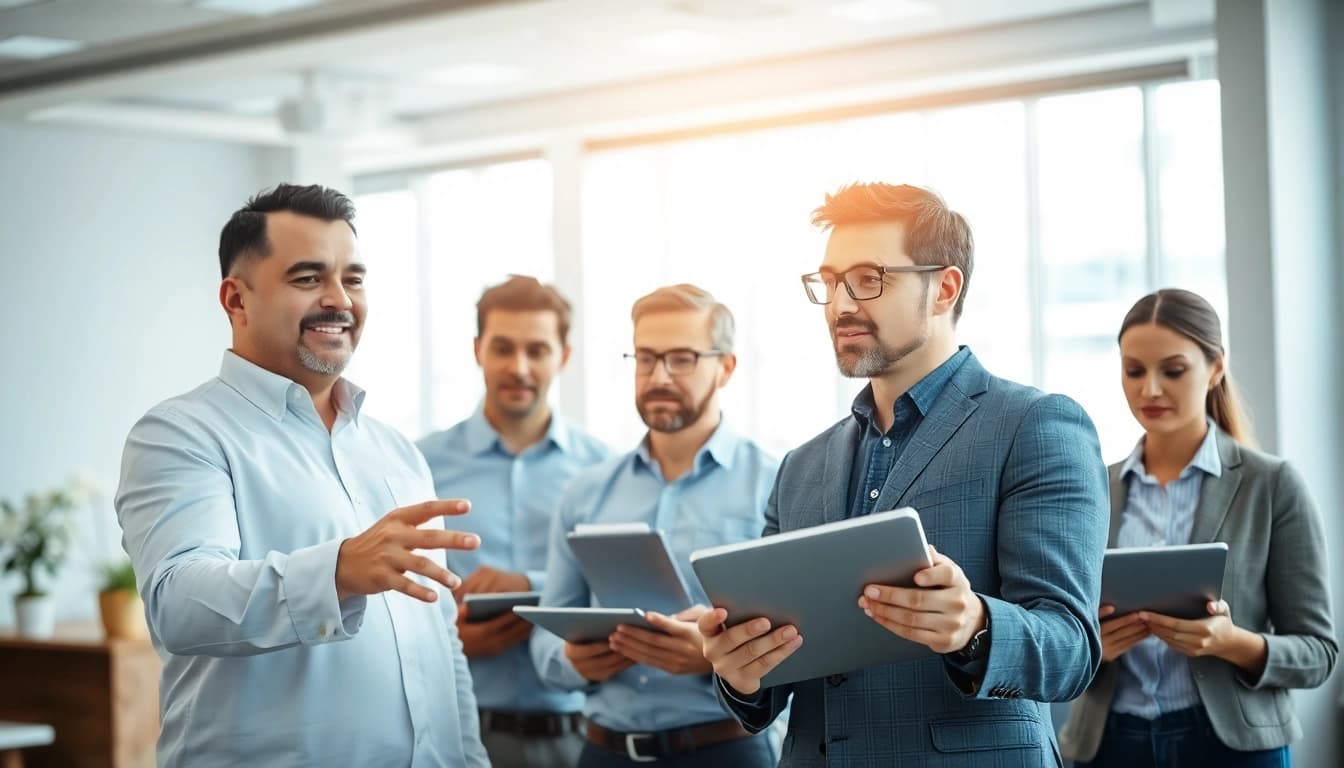 Headhunter Ingenieure beraten in einem modernen Büro über Ingenieursfindung.