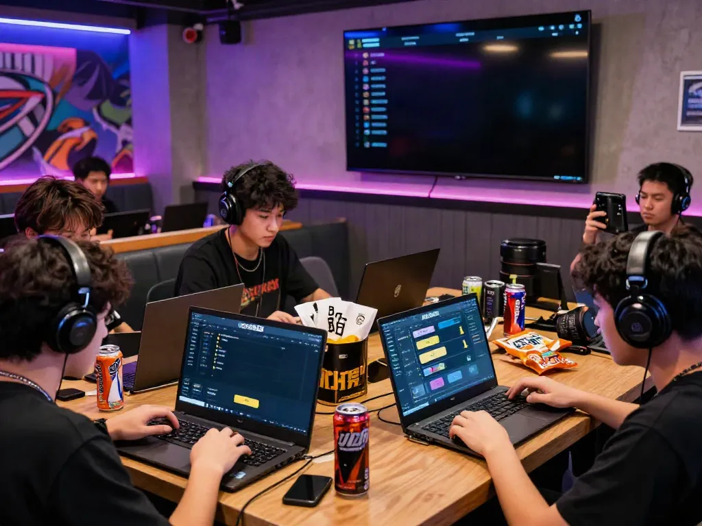 rokok88 super gaming players in vibrant lounge with top-up options visible
