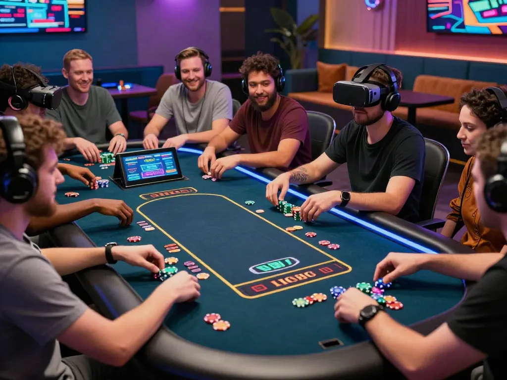 Players enjoying online gaming at https://nbet.page/ with vibrant graphics and LED lights.
