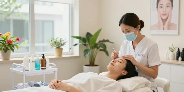 Augenringe entfernen Behandlung in einem einladenden Schönheitssalon.