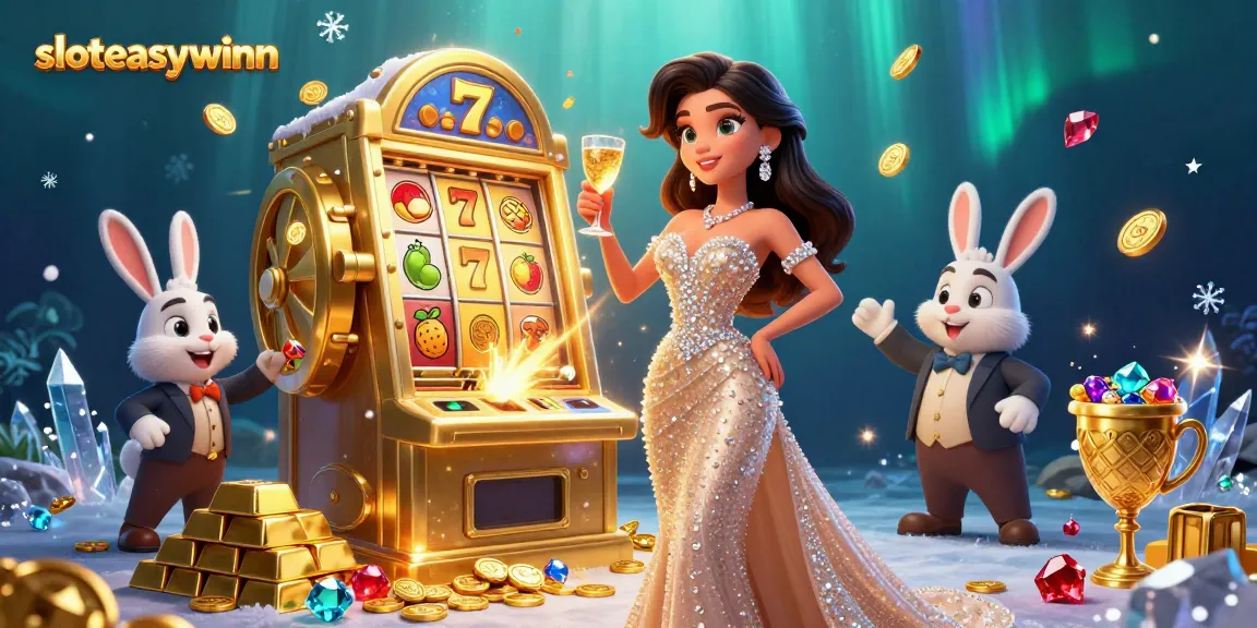 Win big with sloteasywinn at a luxurious casino jackpot scene featuring golden treasures.