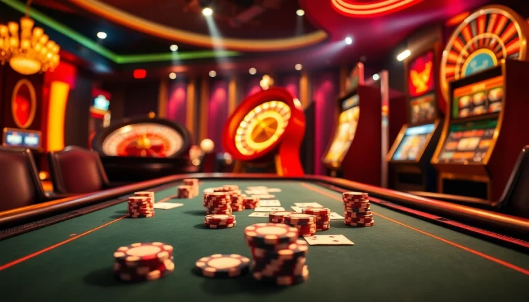 Engaging scene of a casino table emphasizing home bdtk1 with poker chips and cards.