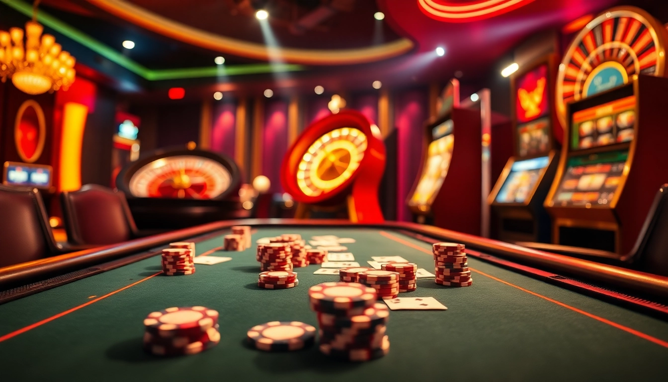 Engaging scene of a casino table emphasizing home bdtk1 with poker chips and cards.