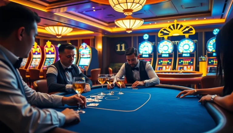 Engaging scene at an NV casino with poker players, vibrant slot machines, and roulette.