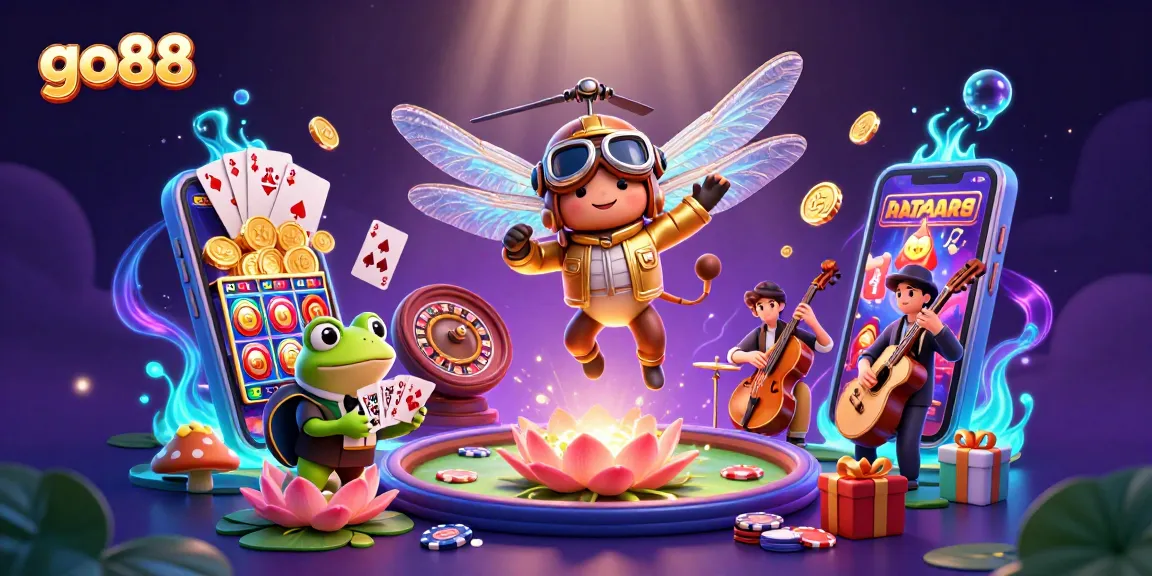 Experience top casino gaming with go88 in this vibrant 3D illustration showcasing unique characters and dynamic action.