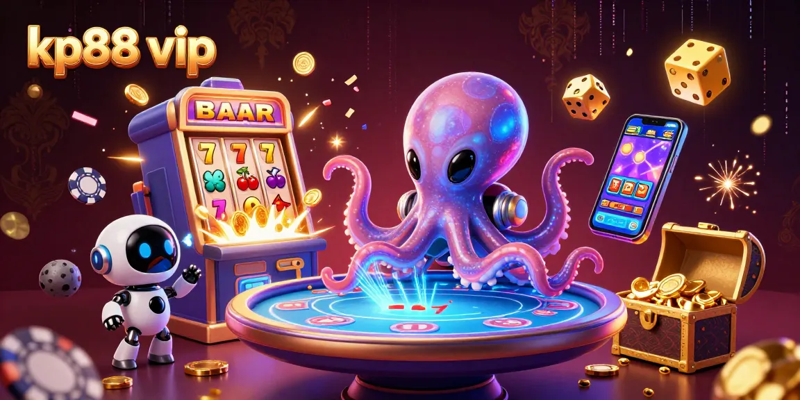 Experience kp88 vip with a dynamic scene featuring an alien octopus managing an exciting casino game.