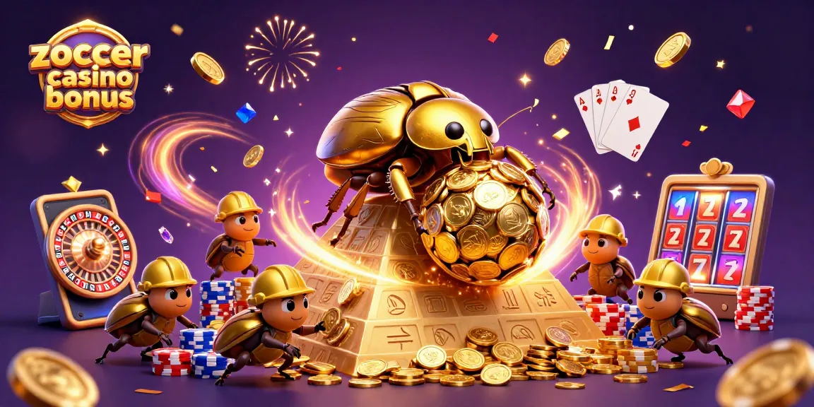 Spin and win with Zoccer Casino Bonus featuring golden treasures and vibrant casino elements.