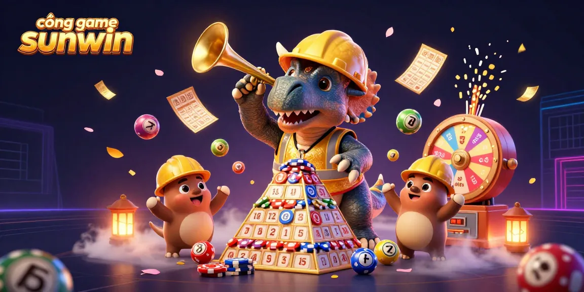 Experience the thrill of cổng game sunwin with vibrant lottery elements and dynamic gaming characters.
